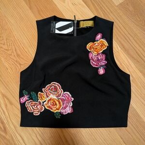NWT -  Nicole Miller Embroidered Black Floral Top Cropped Tank - Size S